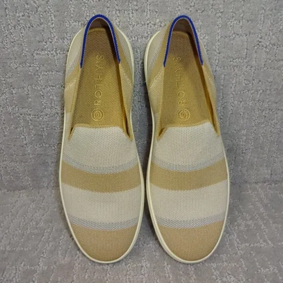 Rothy's The Sneaker Women's Size 8.5 US Tan Birch Stripe Round Toe Slip On Shoes