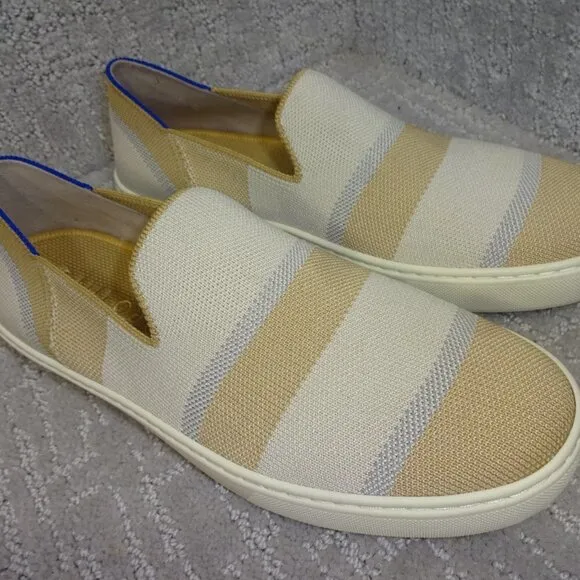 Rothy's The Sneaker Women's Size 8.5 US Tan Birch Stripe Round Toe Slip On Shoes