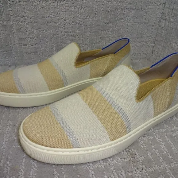 Rothy's The Sneaker Women's Size 8.5 US Tan Birch Stripe Round Toe Slip On Shoes