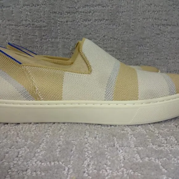 Rothy's The Sneaker Women's Size 8.5 US Tan Birch Stripe Round Toe Slip On Shoes