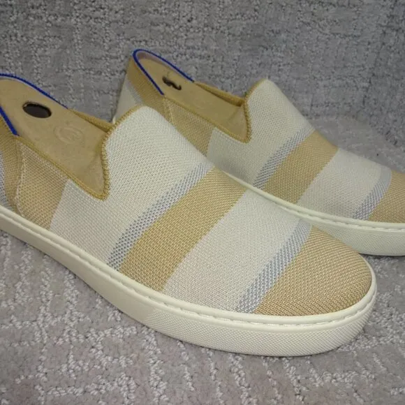 Rothy's The Sneaker Women's Size 8.5 US Tan Birch Stripe Round Toe Slip On Shoes