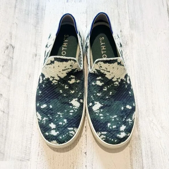Rothy's Shibori Sneakers Shoes Sea Green Tye Dye Slip On Womens Size 8.5