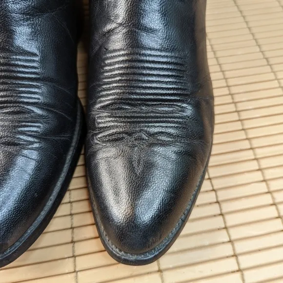 Rudel Boots men's sz 10D black leather Western Cowboy boots. Repair spot on left