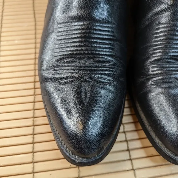 Rudel Boots men's sz 10D black leather Western Cowboy boots. Repair spot on left