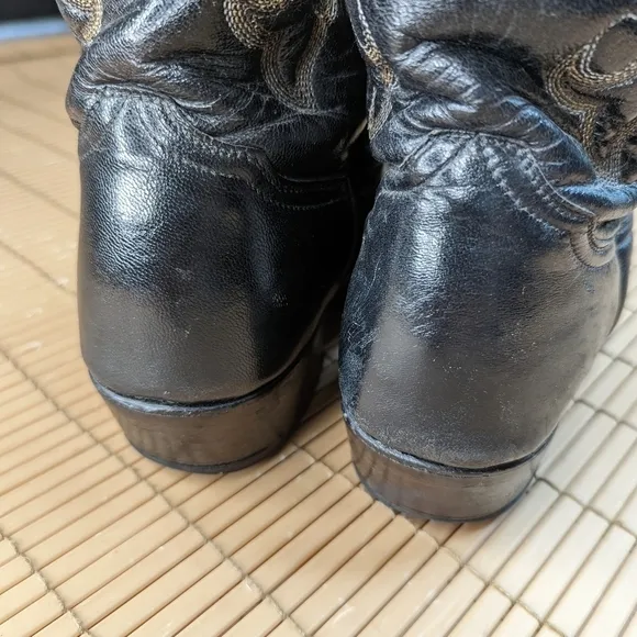 Rudel Boots men's sz 10D black leather Western Cowboy boots. Repair spot on left