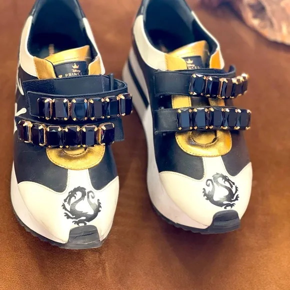 Ruthie Davis princess warrior platform sneakers with stone buckles size 7