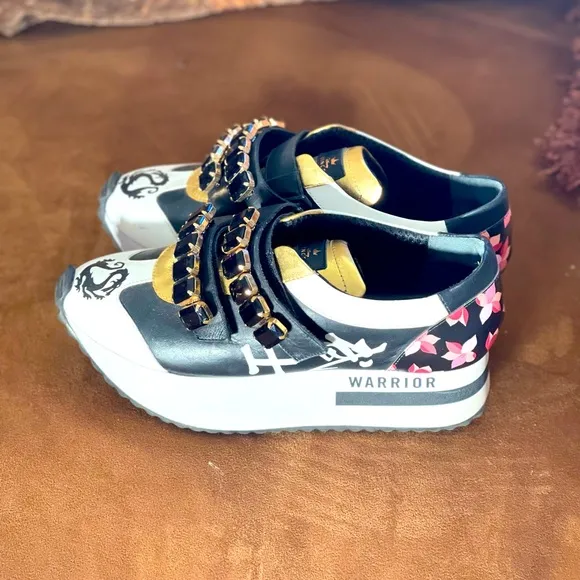Ruthie Davis princess warrior platform sneakers with stone buckles size 7