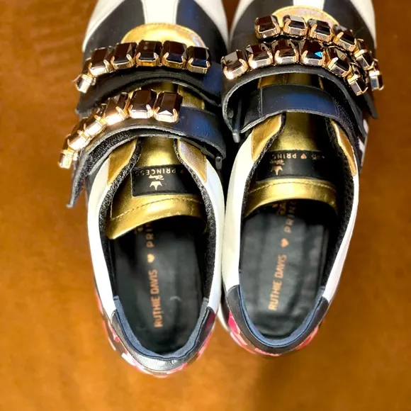 Ruthie Davis princess warrior platform sneakers with stone buckles size 7