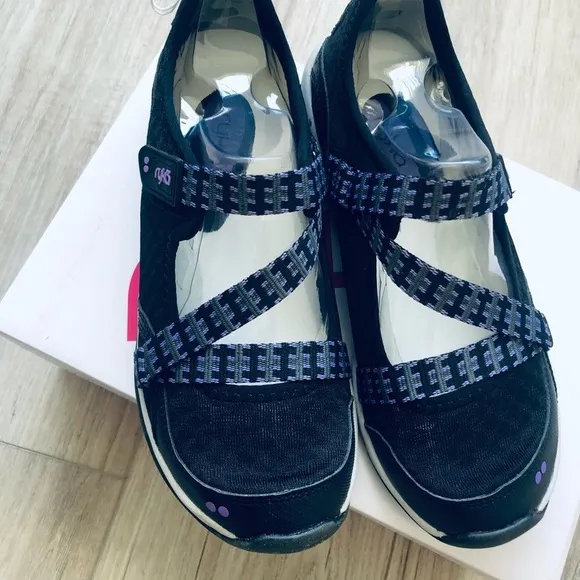 RYKA Kailee Black Purple Mesh Mary Janes Slip On Comfort Shoes ,Size 5M