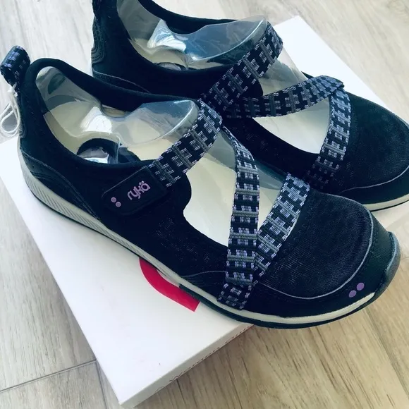 RYKA Kailee Black Purple Mesh Mary Janes Slip On Comfort Shoes ,Size 5M
