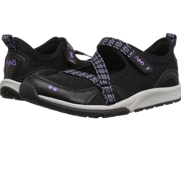 RYKA Kailee Black Purple Mesh Mary Janes Slip On Comfort Shoes ,Size 5M