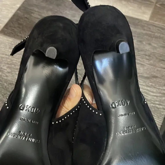 Saint Laurent: Charlotte studded Black Suede Sling Shoes