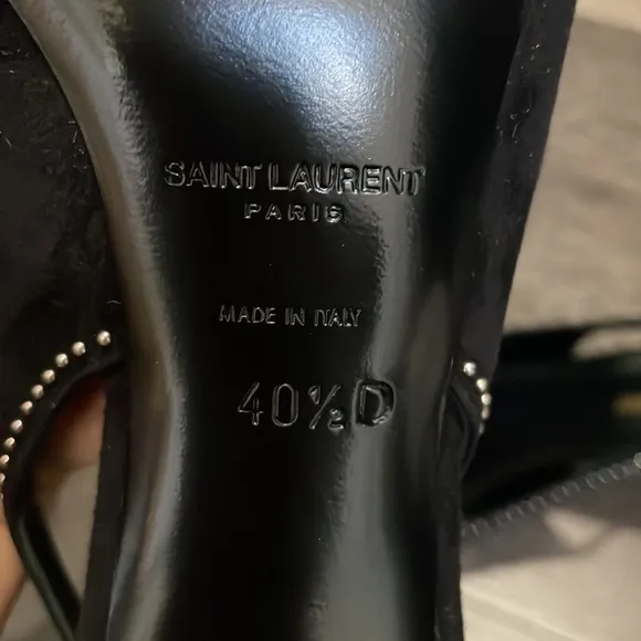 Saint Laurent: Charlotte studded Black Suede Sling Shoes