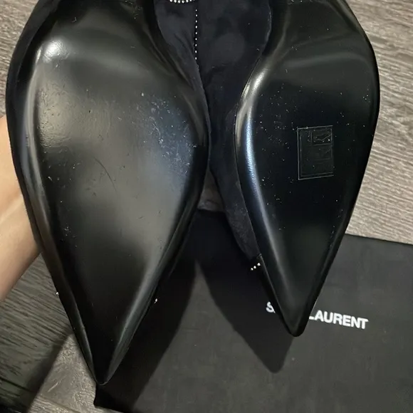 Saint Laurent: Charlotte studded Black Suede Sling Shoes
