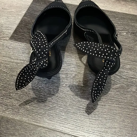 Saint Laurent: Charlotte studded Black Suede Sling Shoes