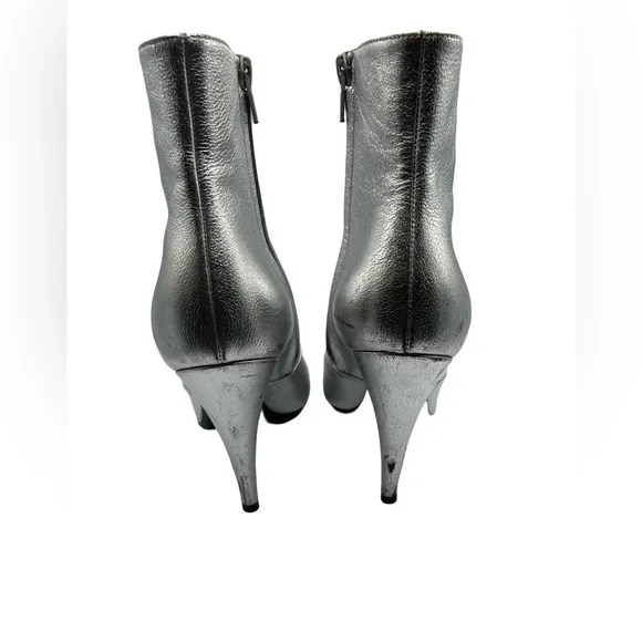 Saint Laurent Paris Silver Leather Ankle Boots Made in Italy Festival Sz 36.5