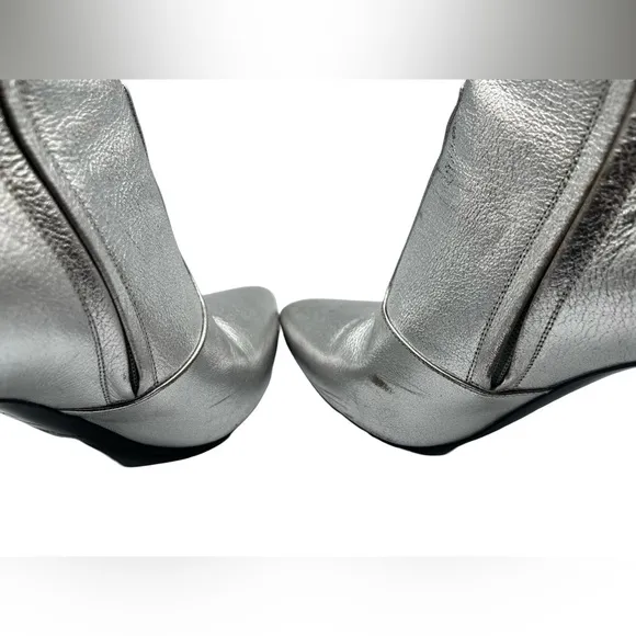Saint Laurent Paris Silver Leather Ankle Boots Made in Italy Festival Sz 36.5