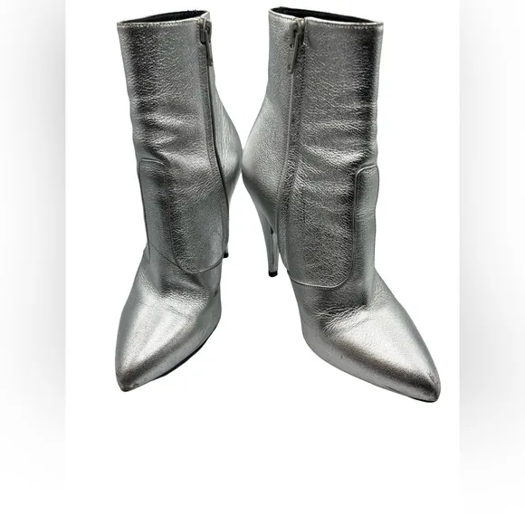 Saint Laurent Paris Silver Leather Ankle Boots Made in Italy Festival Sz 36.5