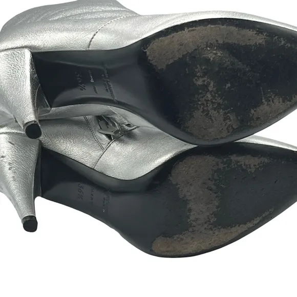 Saint Laurent Paris Silver Leather Ankle Boots Made in Italy Festival Sz 36.5