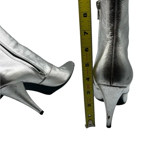 Saint Laurent Paris Silver Leather Ankle Boots Made in Italy Festival Sz 36.5