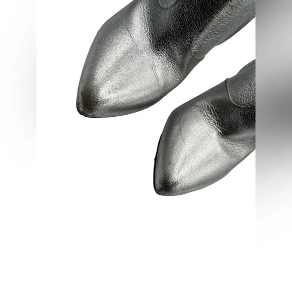 Saint Laurent Paris Silver Leather Ankle Boots Made in Italy Festival Sz 36.5
