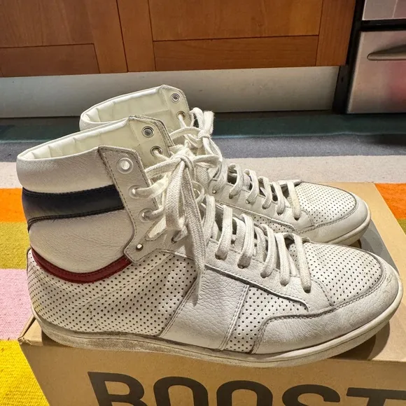 Saint Laurent White High-Top Sneakers Distressed Leather