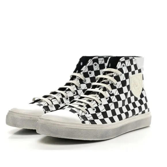 Saint Laurent Women's Bedford Check Leather Lace Up Hi Top Sneakers Size 39.5