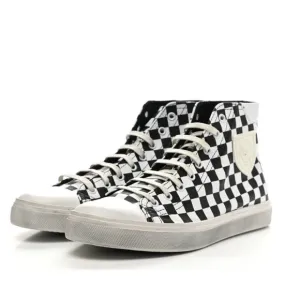 Saint Laurent Women's Bedford Check Leather Lace Up Hi Top Sneakers Size 39.5