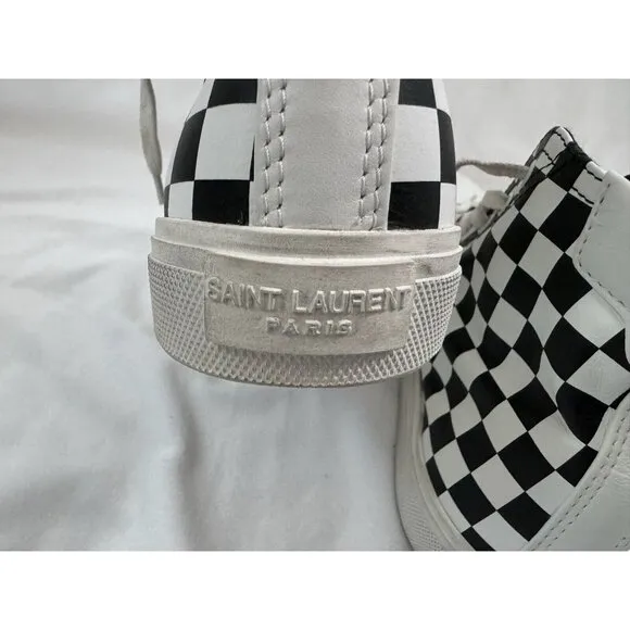 Saint Laurent Women's Bedford Check Leather Lace Up Hi Top Sneakers Size 39.5