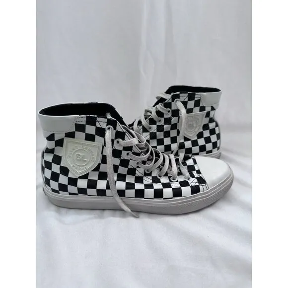 Saint Laurent Women's Bedford Check Leather Lace Up Hi Top Sneakers Size 39.5