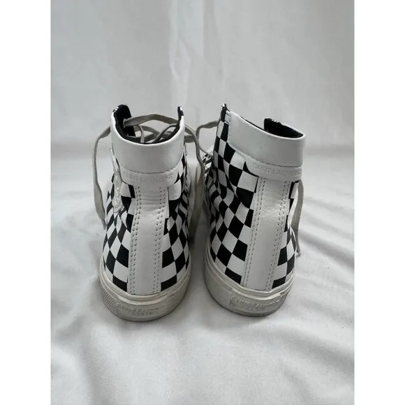 Saint Laurent Women's Bedford Check Leather Lace Up Hi Top Sneakers Size 39.5