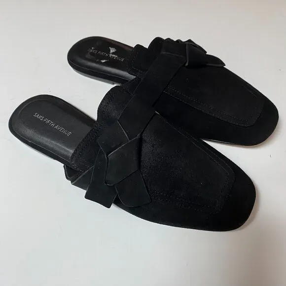 Saks Fifth Ave Women’s Slip On Leather Mules Black Shoes Size 8.5