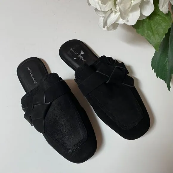 Saks Fifth Ave Women’s Slip On Leather Mules Black Shoes Size 8.5