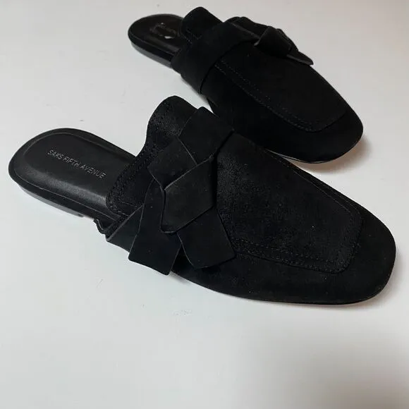 Saks Fifth Ave Women’s Slip On Leather Mules Black Shoes Size 8.5