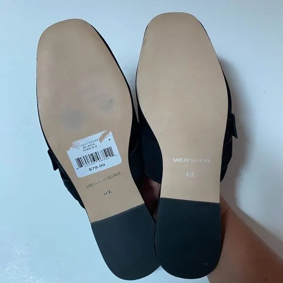 Saks Fifth Ave Women’s Slip On Leather Mules Black Shoes Size 8.5