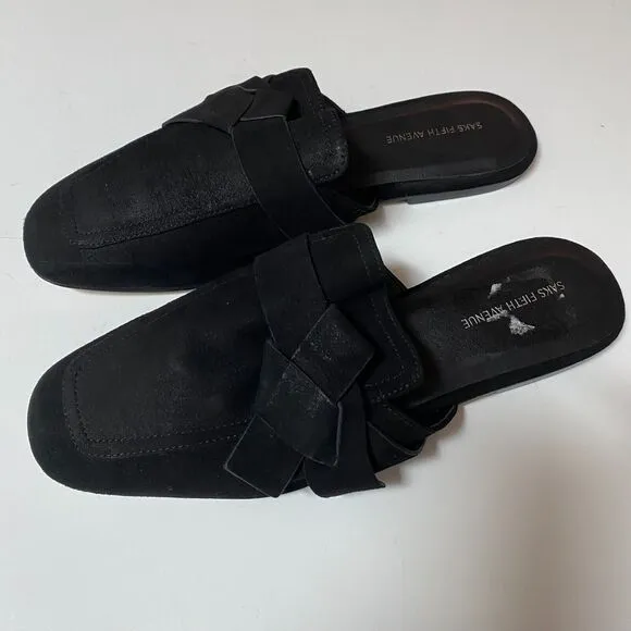 Saks Fifth Ave Women’s Slip On Leather Mules Black Shoes Size 8.5