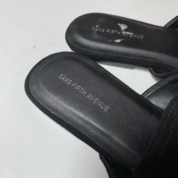 Saks Fifth Ave Women’s Slip On Leather Mules Black Shoes Size 8.5