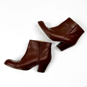 Saks Fifth Avenue Italian Leather Cognac Ankle Booties, Size 36.5