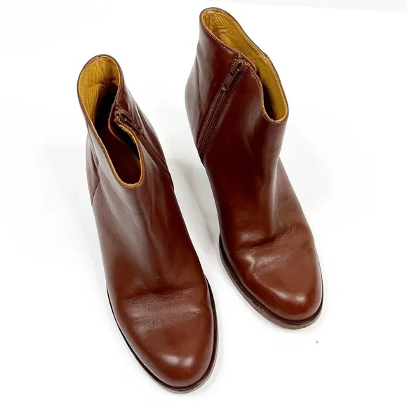 Saks Fifth Avenue Italian Leather Cognac Ankle Booties, Size 36.5