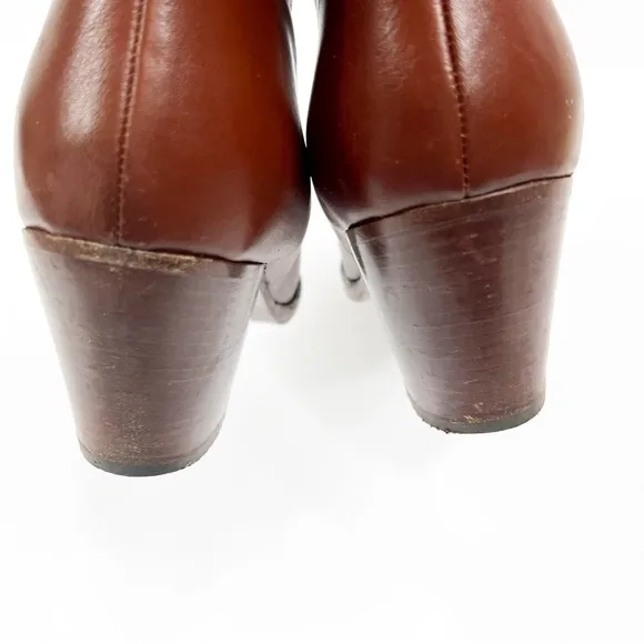 Saks Fifth Avenue Italian Leather Cognac Ankle Booties, Size 36.5