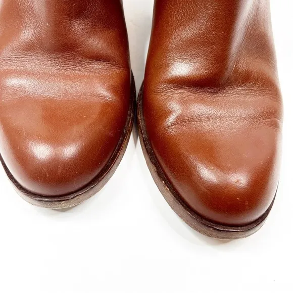 Saks Fifth Avenue Italian Leather Cognac Ankle Booties, Size 36.5