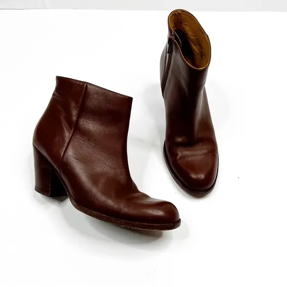 Saks Fifth Avenue Italian Leather Cognac Ankle Booties, Size 36.5