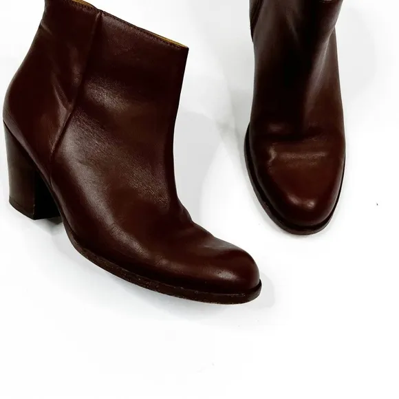 Saks Fifth Avenue Italian Leather Cognac Ankle Booties, Size 36.5