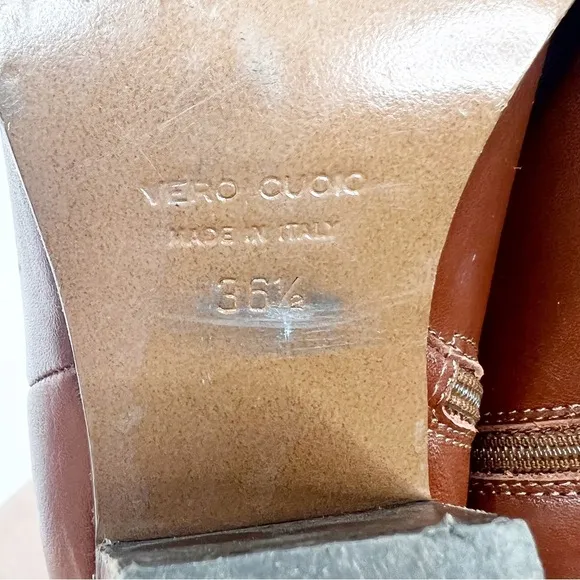Saks Fifth Avenue Italian Leather Cognac Ankle Booties, Size 36.5