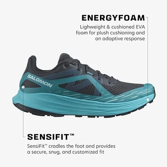 Salomon Men's ULTRA FLOW Trail Running Shoes Men Carbon / Tahitian Tide Sz 11.5