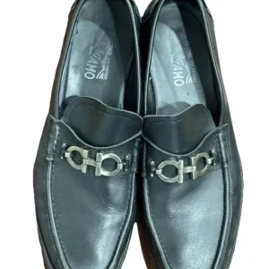 Salvatore Ferragamo Black Slip-On Loafers with Silver Hardware