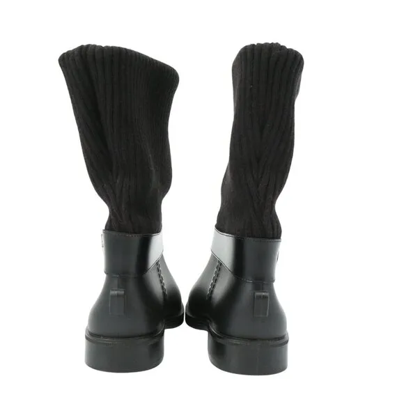 Salvatore Ferragamo Thordis Rain Boots Black Fold Down Ribbed Knit Shaft 7