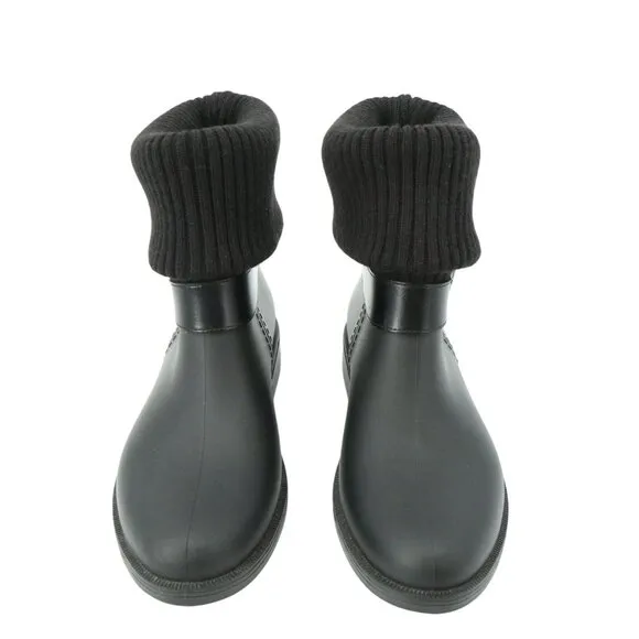 Salvatore Ferragamo Thordis Rain Boots Black Fold Down Ribbed Knit Shaft 7