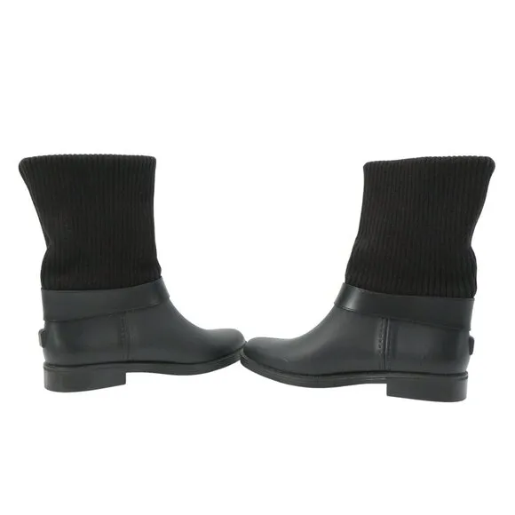 Salvatore Ferragamo Thordis Rain Boots Black Fold Down Ribbed Knit Shaft 7