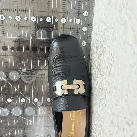 Salvatore Ferragamo Women Size 6 Black Leather Horse Bit Slip On Low Heel Shoes
